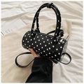 Borsa a cilindro a pois in pelle PU lucida con tracolla regolabile e manici - Nero