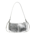 Sac hobo argenté Y2K avec rivets punk et texture miroir à effet craquelé - Argenté
