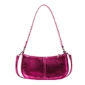 Sac hobo fuchsia métallisé avec clous punk et finition en similicuir brillant - Rose Rouge