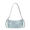 Sac bandoulière en jean délavé bleu clair avec finitions argentées et œillets punk - Bleu