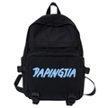 Mochila minimalista de nailon negro con estampado azul claro para un estilo de verano - Negro