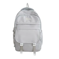 Zaino da donna in nylon grigio chiaro minimalista con fibbia bianca e etichetta moda - Grigio