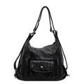 Borsa a zaino e tracolla versatile in pelle PU nera con texture martellata e dettagli argento - Nero