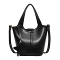 Minimalist black PU leather bucket bag with top handles and star-shaped charm detail - Black