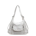 Borsa hobo minimalista in ecopelle bianca con tasca a patta e doppie cerniere laterali - Bianco Sporco