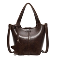 Fashionable dark brown vintage PU leather bucket bag with star pendant and shoulder strap - Brown