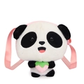 Sac à main panda en peluche noir et blanc avec bandoulière rose et décor fraise - Rose