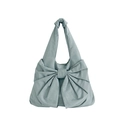 Minimalist summer denim tote bag with oversized bow design in light blue canvas - Blue