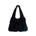 Elegant black denim tote bag with oversized bow design and stylish knotted shoulder strap - Black