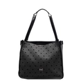 Women's black polka dot tote bag with metal bow detail and dual shoulder straps - Black Bow