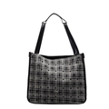 Minimalist black and gray plaid tote bag with bow dots and leather shoulder straps - Plaid