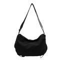 Minimalist black crescent nylon crossbody bag with adjustable wide shoulder strap for women - Black