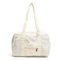 Minimalist off-white nylon tote bag with large capacity and zip pockets for women - Milk White