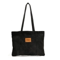 Minimalist black washed denim tote bag with brown leather Penny tag and silver rivets - Black