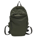 Army green lightweight washed nylon backpack with minimalist design and front pocket - Green