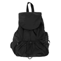 Sac à dos minimaliste en nylon noir avec fermeture à rabat et texture froncée élégante - Noir