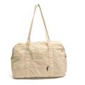 Minimalist beige nylon tote bag with VEILA embroidery and large side pockets for travel - Beige