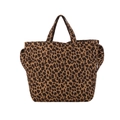 Elegante borsa tote in tela con stampa leopardata marrone e nera e doppi manici - Marrone