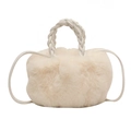 Borsa a tracolla in peluche bianca con manico intrecciato in ecopelliccia - Bianco Sporco