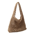 Handgefertigte Schultertasche aus Baumwollkordel in hellbraunem Netzdesign - Khaki