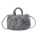 Elegante borsa in finta pelliccia grigia con manico intrecciato e spalline sottili - Blu