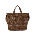 Borsa tote estiva in tela con stampa leopardata marrone e tasche laterali pratiche - Cachi