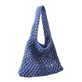 Handmade blue hollow mesh tote bag in woven cotton rope style with minimalist design - Blue