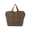 Borsa tote minimalista in tela con elegante motivo leopardato e tasche laterali funzionali - Bianco Sporco