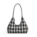 Chic black and white checkered shoulder bag with heart print and silver bow detail - Black Heart