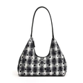 Women's black and white checkered underarm bag with heart prints and silver bow - Blue Heart
