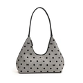 Chic grey hobo bag with black polka dots and a silver metal bow accent - Grey Polka Dot