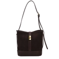 Sac bandoulière minimaliste en daim marron foncé avec fermoir pivotant en métal doré - Marron