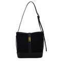 Sac seau minimaliste en daim noir avec fermoir doré et bandoulière réglable - Noir
