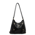 Minimalistische schwarze PU-Leder Hobo Tasche mit eleganten goldenen Schmetterlingsakzenten - Schwarz