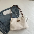 Cream waffle fabric shoulder bag with brown leather straps and cloud charm accessory - With Cloud Pendant / Brown