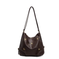 Dunkelbraune Hobo-Schultertasche aus PU-Leder mit fünf dekorativen goldenen Schmetterlingen - Kaffeebraun