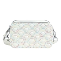 Sac bandoulière en cuir PU blanc avec surpiqûres colorées et large sangle tendance - Blanc Cassé