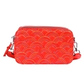 Borsa a tracolla rossa in pelle PU con cuciture arcobaleno e finiture in argento - Rosso