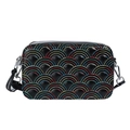 Borsa a tracolla in pelle PU nera con ricamo arcobaleno colorato a motivi di squame - Nero