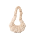 Pluche geplooide croissant schoudertas in beige abrikoos voor de herfst en winter - Broken Wit