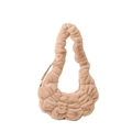 Stijlvolle camel pluche schoudertas met zachte textuur en geplooid ontwerp - Beige