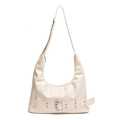 Borsa a spalla a mezzaluna bianco crema con fibbie argento e finitura in ecopelle - Bianco