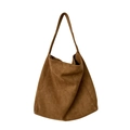 Brown suede tote bag with a minimalist slouchy design and wide shoulder strap - Tan