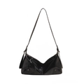 Sac à bandoulière vintage en cuir verni noir avec détails de rivets métalliques - Noir