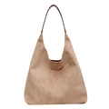 Large capacity hobo tote bag in elegant light camel suede with dark brown leather straps - Off White