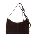 Bolso de hombro en ante marrón oscuro en forma de media luna con correa ajustable - café