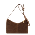 Bolso hobo clásico de ante marrón oscuro con diseño de media luna y cremallera dorada - Marrón