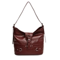 Bolso de hombro elegante de cuero PU rojo oscuro con acabado de cera brillante y hebilla - Rojo