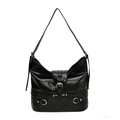 Bolso de hombro de cuero PU negro con textura plisada y remaches metálicos - Negro