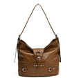 Bolso bandolera marrón de piel PU con textura plisada y hebillas metálicas plateadas - Marrón